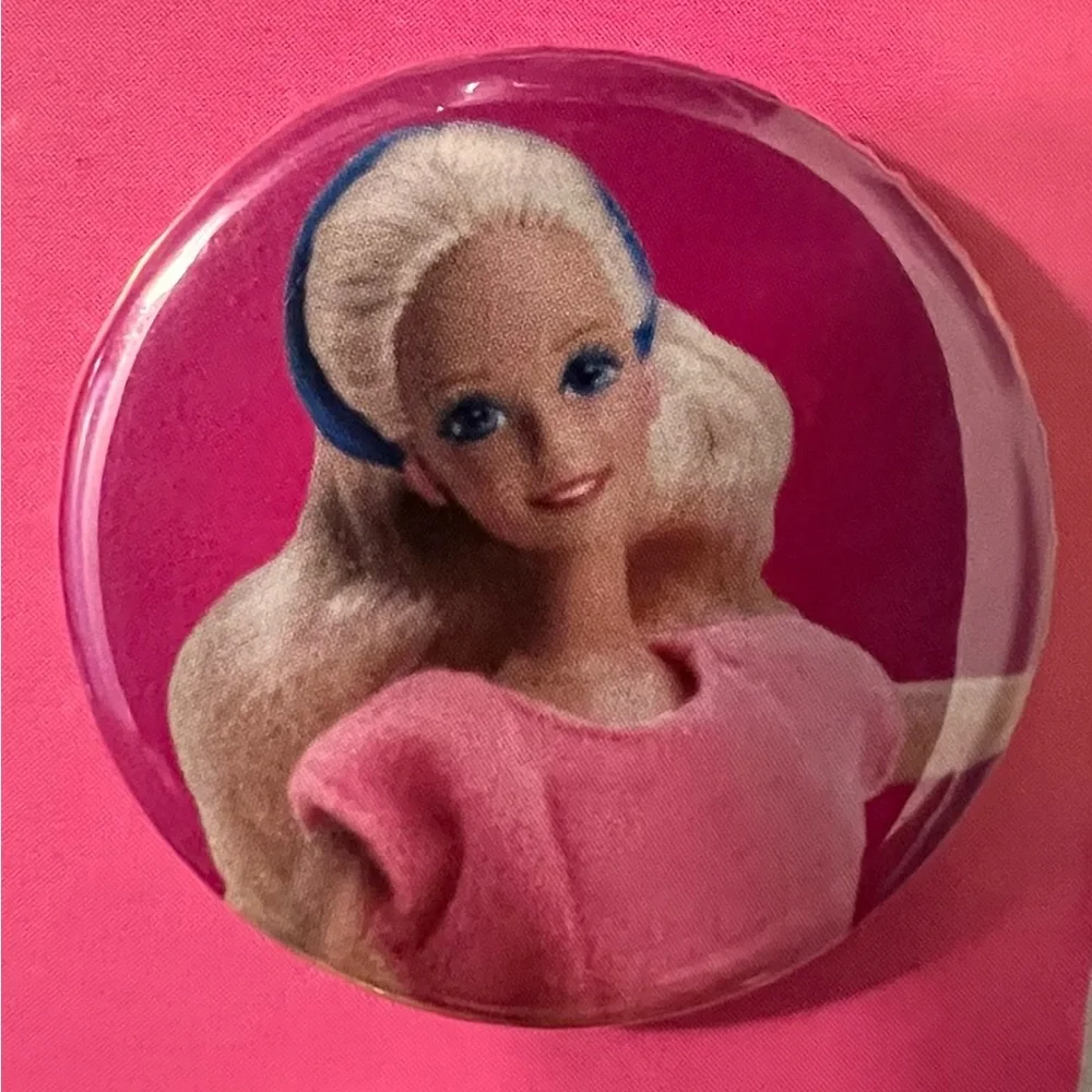 NEW Barbie 4-Piece Colorful Button Pin Set 1 2/8 Inches Diameter Made In U.S.A.